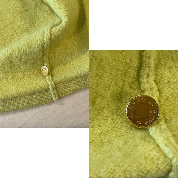 ✨RARE Hermès Logo Gold Button Cashmere Silk Wool Cropped Sweater Top Vest - Picture 9 of 16